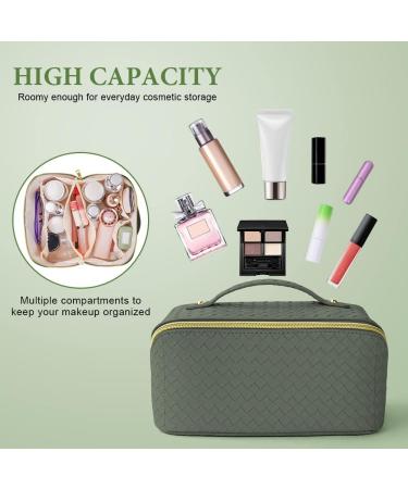 Aucuu Large Capacity Travel Cosmetic Bag - Mint Green Checkered PU Leather Makeup Organizer - Buy Online on GoSupps.com