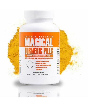 Magical Turmeric Pills Turmeric Curcumin Ginger and Bioperine for Enhanced Absorption 180 Capsules - Jessica Wellness