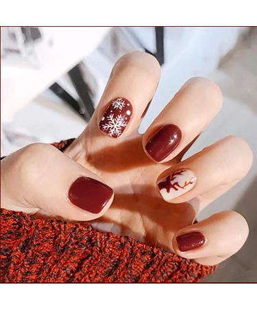 Sethexy Christmas wrong nail red short snowflake 24st wrong fingernails complete cover acrylic art nail tips for women and girls style 1