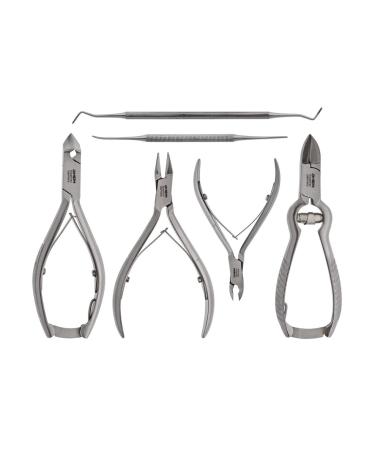 Rhein Instruments Podology Set 6-Part-Stainless Steel Set-consisting of 3x nail cutter-1x Ski cutter-1x side cutter-2x nail files-for professional treatment in the nail studio