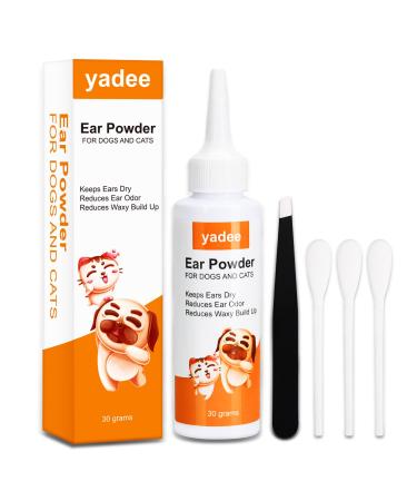 yadee Dog Ear Cleaner, Dog Ear Powder for Hair Removal, Ear Cleaner for Dogs Cats with Tweezers & Large Cotton Swabs, Dog Ear Infection Treatment, Remove Wax, Stop Itching