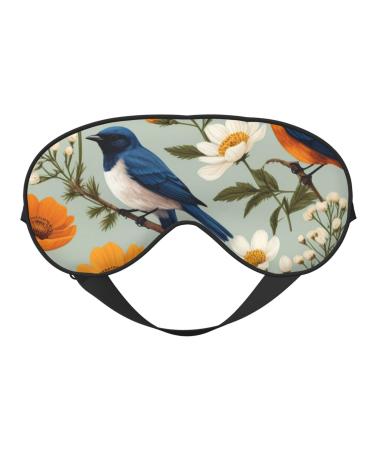 Soft Garden Blossoming Wildflowers Birds Printed Eye Mask Adjustable Breathable Eye Masks for Sleep Light Blocking & Double-Sided Black
