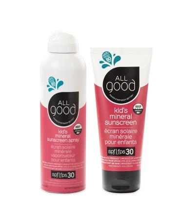 All Good Baby & Kids Mineral Face & Body Sunscreen - UVA/UVB Broad Spectrum Coral Reef Friendly Water Resistant Zinc Oxide - 30 SPF Spray & Lotion 2 Piece Set