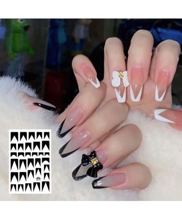 DIY Manicure French Nail Art Tassel Applique Wave Line French Nail Sticker Guide Tips Smile V Line(White R351) - Buy Online on GoSupps.com
