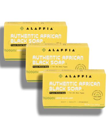Alaffia Authentic African Black Soap Triple Milled Long-Lasting and Ultra-Moisturizing Soap Bar Hemp Olive Leaf 5 Oz (Pack of 3) - Buy Online on GoSupps.com