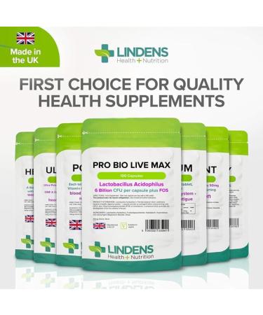 Lindens - Pro Bio Live Max 6 Billion CFU Capsules - 100 Pack - UK Made - Contributes to a Healthy Gut and Supports Digestion - Probiotic Vegetarian Capsules - Letterbox Friendly Vegan - Buy Online on GoSupps.com