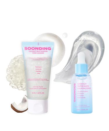 SOONDING | Coconut Jelly Pudding Pore Cleanser (50ml 1.69 fl oz) + Coconut Water Glow Calming Serum (30ml / 1.01 fl oz) Duo