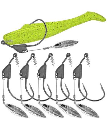 Underspin-Jig-Heads-Swimbait-Hooks-with-Spinner Blades Weighted Fishing Hooks 6 Pack Silver Size 2/0,1/8oz 3.5g, 6-pack