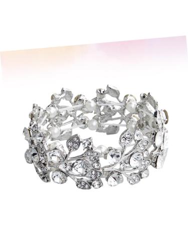 Ultechnovo Women's Rhinestone Wedding Tennis Bracelet - 2-Stone Whitewash Pearl Cuff - Fine Silver Wristband 6.5*3cm - Buy Online on GoSupps.com