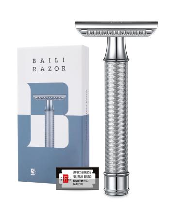 BAILI Stainless Steel Safety Razor Double Edge Manual Wet Shaving Shaver for Men Women Barber with 5 Platinum Blades Legend BRB3D