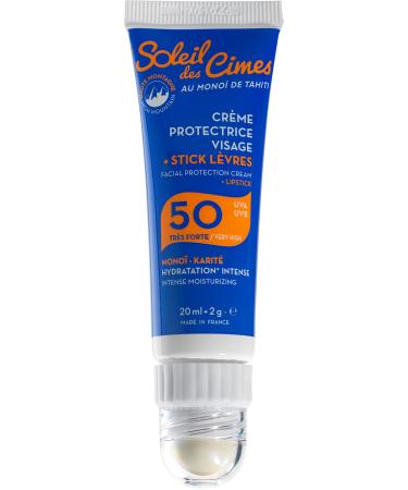 Combi Cr me Solaire Protectrice Visage + Stick L vre SPF50 - Ski Sports d'Hiver et Montagne - Mono de Tahiti et Karit - Protection et forte Hydratation