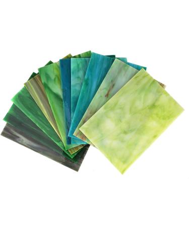 Lanyani 10 Sheets Variety Stained Glass Pack - 4 x 6 Inch Large Cathedral Mosaic Tiles - Green Mixed - Perfect for Crafts - Buy Online on GoSupps.com