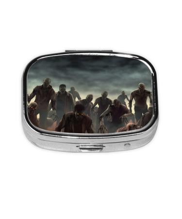 Many Zombie Printing 2 Compartment Small Pill Case Cute Small Pill Box Purse Pill Boxs Travel Pill Organizer for Pocket Purse and Travel Gifts