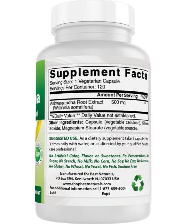 Best Naturals 2 Pack Ashwagandha Capsules for Relaxing Stress and Mood 500 mg 120 Count (Total 240 Capsules) - Buy Online on GoSupps.com