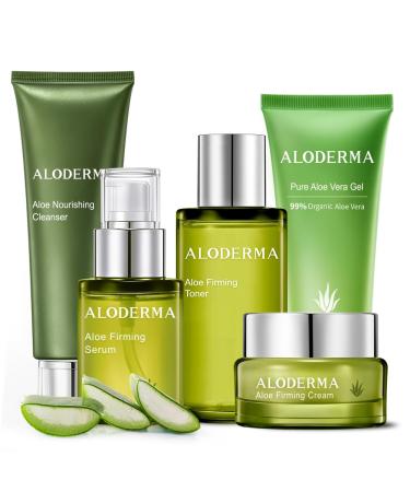 Aloderma Signature Aloe Firming & Rejuvenating Set - 5 Pieces - Gel Cleanser Toner Serum Cream
