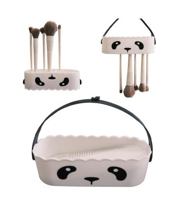 Makeup Brush Cleaner Mat Silicone Makeup Brush Cleaner Bowl Puff Makeup Sponge Washed drying and drying the cosmetics Beauty Tool Storage Box (White Panda) WhitePanda