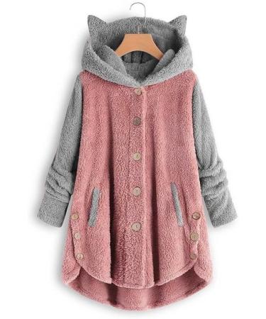 Hanxiulin Women's Fleece Jacket - Plush Hooded & Breathable Outerwear in 4XL Pink | Cuddly & Fluffy Transition Coat - Buy Online on GoSupps.com