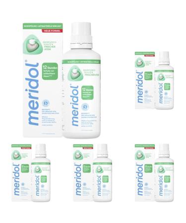 Meridol mouth rinsing gum protection & fresh breath 400ml - antibacterial effect for healthy teeth & gums 12h fresh breath without alcohol (pack of 5) 400 ml (5 pack) mouthwash
