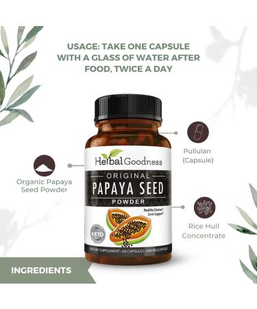 Herbal Goodness Papaya Seed Powder Capsules - Natural Cleanse for Colon Kidney Liver Intestine & Gut Health - Prebiotic Antioxidant with Fiber & Papain - 60 Count - Buy Online on GoSupps.com