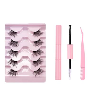 FAIRYGATE Fake Lashes Lashes Natural Look False Eyelashes Half Lashes Dramatic Fluffy Eye Lashes Short Wispy 5 Pairs Mink Lash with Glue and Pink Tweezers B5109 FGJSTB5109
