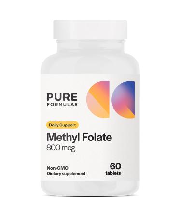 PureFormulas Methylfolate 800 mcg Active B9 (5-MTHF) for Cardiovascular Nerve & Mood Health Non-GMO Vegetarian Tablets 60 Count 60 Count (Pack of 1)