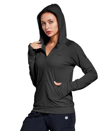 Fitst4 Sports running jacket Women Light sports jacket Langarm Fitness Yoga training jacket full ZIP functional shirt quick -drying breathable with hood thumb hole and bags black l