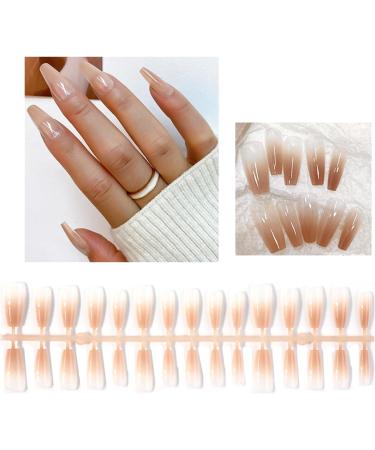 FEIlei 30Pcs Long Press on Nails Coffin French Fake Nails Tip Gradient Acrylic Nails Glossy False Nails for Women Girls - Buy Online on GoSupps.com