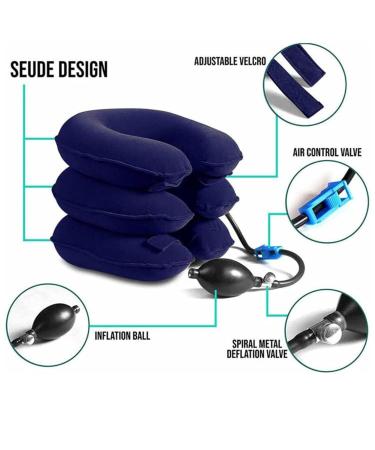 Warm Girl Inflatable Adjustable Neck Collar Pillow - Cervical Traction Device for Neck & Shoulder Pain Relief at Home - Blue - Buy Online on GoSupps.com