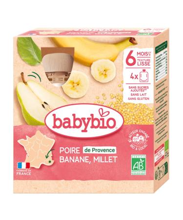 Babybio - Fruit Gourds - Pear of Provence Banana Millet 4x90 g - 6+ Months - ORGANIC