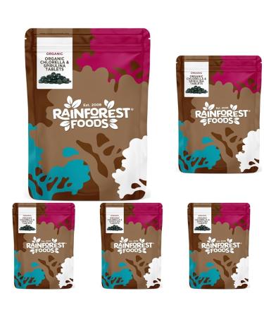 Rainforest Foods Organic Combined Chlorella and Spirulina Tablets 500mg Pack of 1500 300 count (Pack of 5)