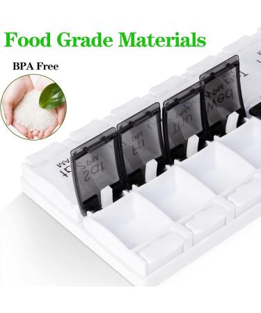 Large Weekly Pill Organizer for Travel, 2 Times a Day Medication, Vitamins, Fish Oil - Easy Push Button Design - Black & White - Buy Online on GoSupps.com