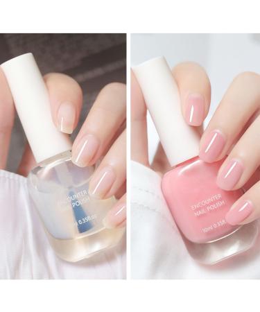 Nail Polish Set Light Pink Nail Varnish With 2-IN-1 Top Coat & Base Coat Water-Based Quick Dry Pink & Clear Nail Gel Peel off Nail Polish Set for DIY Nail Art No Need Cure