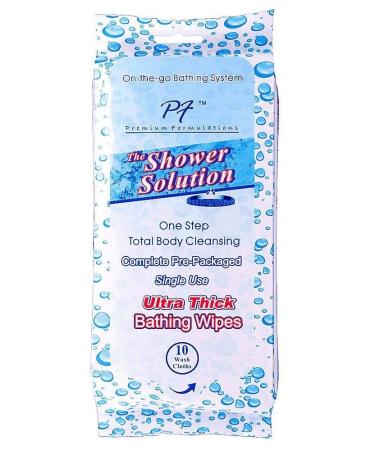 Premium Formulations Shower Solution Ultra Thick No Rinse Bathing Wipes For Post Workouts, Camping, Backpacking, Outdoors and Hiking, Extra Large 10 Wipes 10 Wipes (1 Pack)