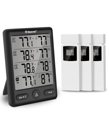 Geevon radio thermometer inside with 3 television sensors thermometer hygrometer moisture digital temperature and air humidity meter with 200ft/60m range (black)