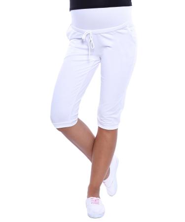 MijaCulture - Capri Relaxed Maternity Cropped Trousers Pants Short 4090 M White
