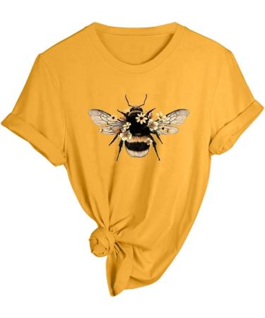 Elegant Oversize Bee Print Summer Blouse for Women | Casual Short Sleeve T-Shirt - Lightweight Yellow Top - Buy Online on GoSupps.com