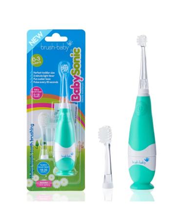 New brush-baby BabySonic Electric Toothbrush for Toddlers Battery Powered Extra Soft Bristles for Gentle Cleaning for Ages 0-3 Green