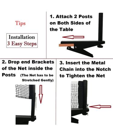 DDJSport Portable Table Tennis Net Clip Set - Fits 1 Inch Max Table Thickness, Easy Setup with Clamps and Post (Black) - Buy Online on GoSupps.com