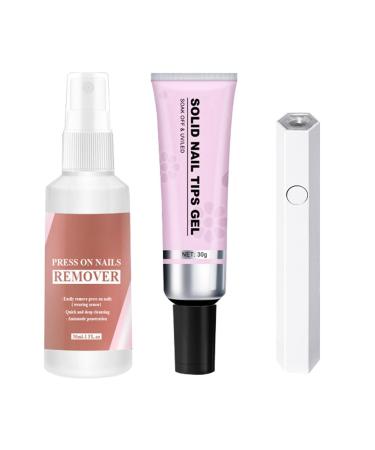 Soft Gel Nail Tips Glue - Nail Glue Kit For Press On Tips - Quick Drying Adhesive Solid Rhinestone Glue With Remover For Press On Nails Tips Salon Art Lamp Curing Needed