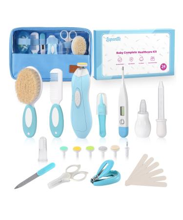 Lupantte Baby Healthcare and Grooming Kit, 24 in 1 Baby Electric Nail Trimmer Set, Nursery Care Kit, Toddler Nail Clippers, Medicine Dispenser, Infant Comb, Brush, Baby Care Products Blue 24 Piece Set