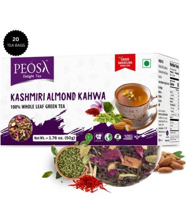 Peosa Delight Kashmiri Almond Kahwa Green Tea with Saffron, Almond, Cardamom, Rose Petal - 20 Tea Bags - 1.76 Oz Box - Buy Online on GoSupps.com