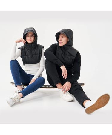 Windproof Sleeveless Down Vest with Hoodie for Outdoor Winter Sports - Black - Buy Online on GoSupps.com
