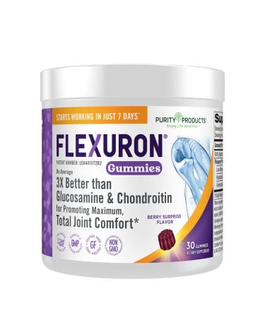 Purity Products Flexuron Gummies Joint Formula 3X Better Than Glucosamine and Chondroitin - Starts Working in just 7 Days - Krill Oil Low Molecular Weight Hyaluronic Acid Astaxanthin - 30 Ct (1)