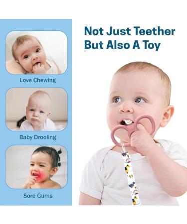 Guoyou BPA-Free Baby Teething Ring & Pacifier Chain - Silicone Bite Toys for 3+ Months (Blue & Pink) - Buy Online on GoSupps.com