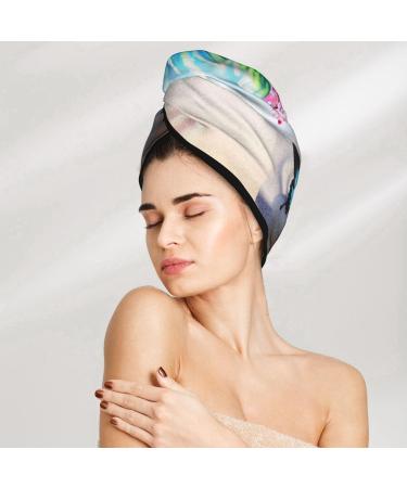 Hair Towel Wrap | Quick Drying Hair Turban with Button | Butterfly in Blossoms Zen Design - Buy Online on GoSupps.com
