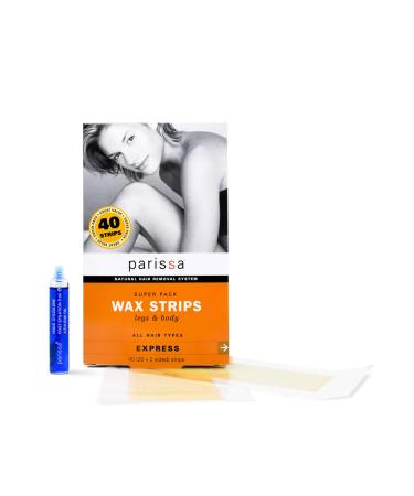 Legs & Body Wax Strips, Parissa Hair Removal Waxing Strips for Legs, Body, Bikini, Arms, Underarms with After care Azulene Oil, 40 Strips Legs & Body 40 Count (Pack of 1)