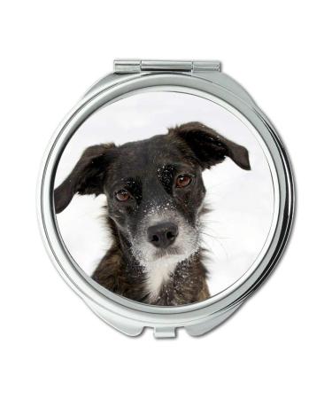 Mirror Compact Mirror Dog Portrait Black Snow Face Cute Funny Sweet Pocket Mirror portable mirror