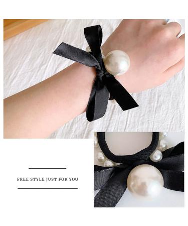 Pearl Black Elastic Hair Ties Set - 7 Pcs Ponytail Holders for Women and Girls - Buy Online on GoSupps.com