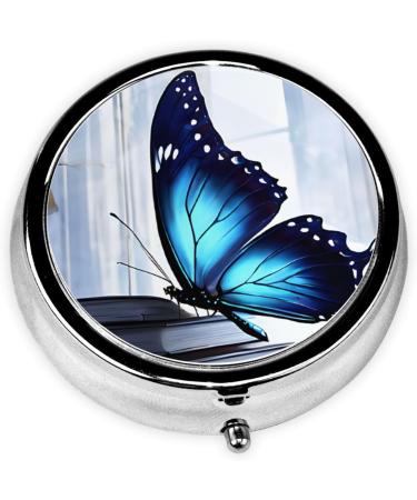 Blue Butterfly Mini Round Pill Box | 3 Compartment Medicine Organizer for Travel & Home Use - Buy Online on GoSupps.com