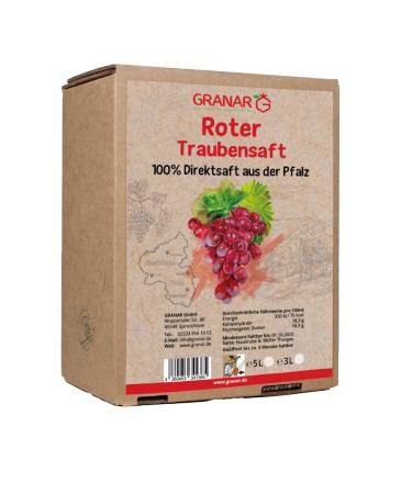 Granar Set of 2 x 5 Litre Boxes of Red Grapes from the Boss 100% Red Grape Juice Vegan and No Additives 2 x 5 Litre Boxes